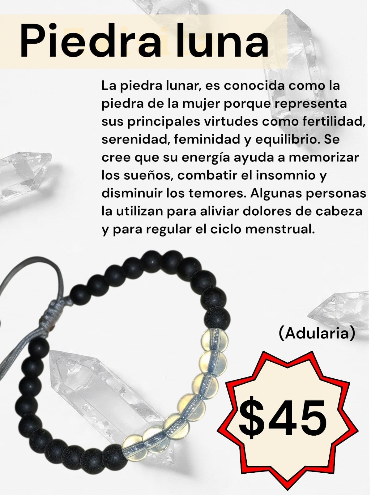 Piedra Luna — Con cuentas negras